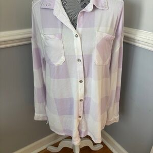 New York Laundry Lavender & White Check Shirt Size Large